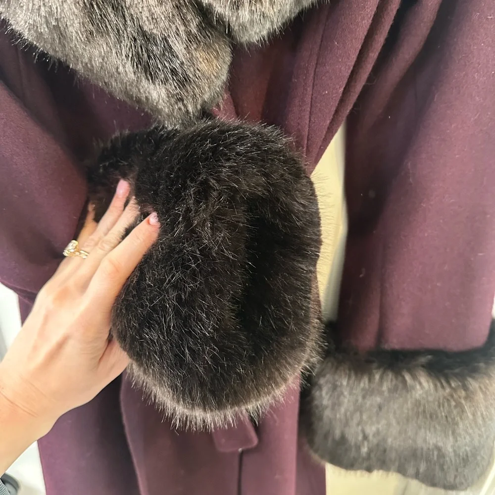 French Connection Belted Coat with Faux Fur Trim - Picture 8 of 8